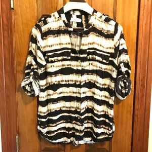 Calvin Klein Brown & Cream Button Up Blouse M